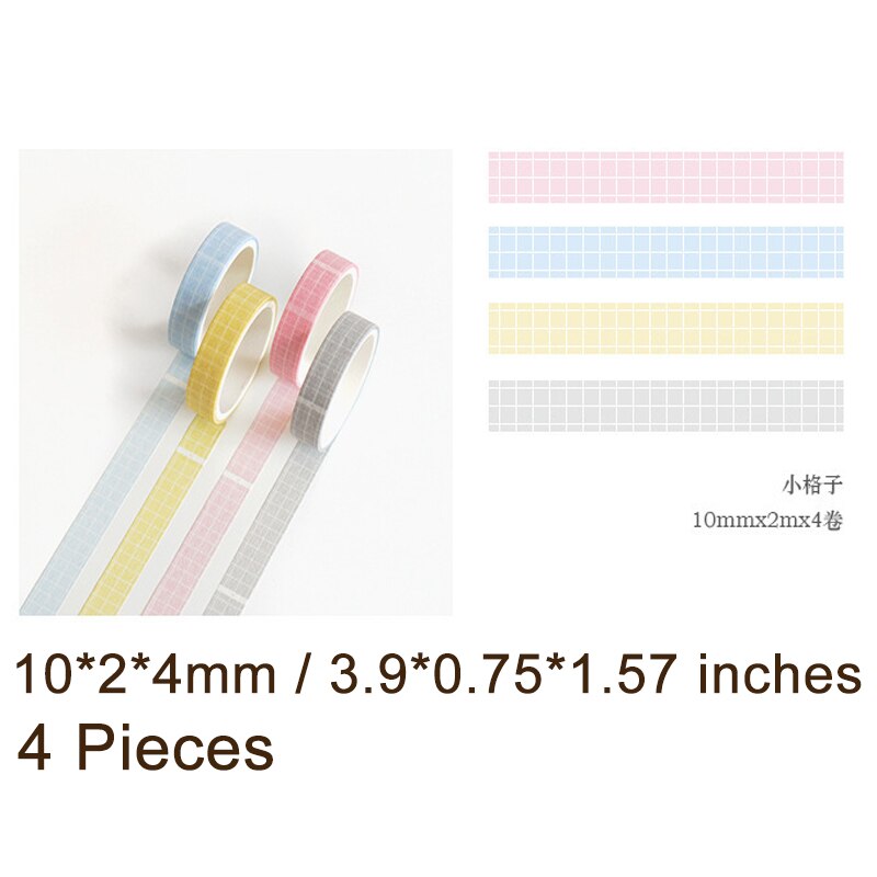 4 Stks/set Effen Kleur Washi Tape Set Leuke Masking Tape Kawaii Decoratieve Plakband Grid Washi Tape Scrapbooking Stok Label: 1