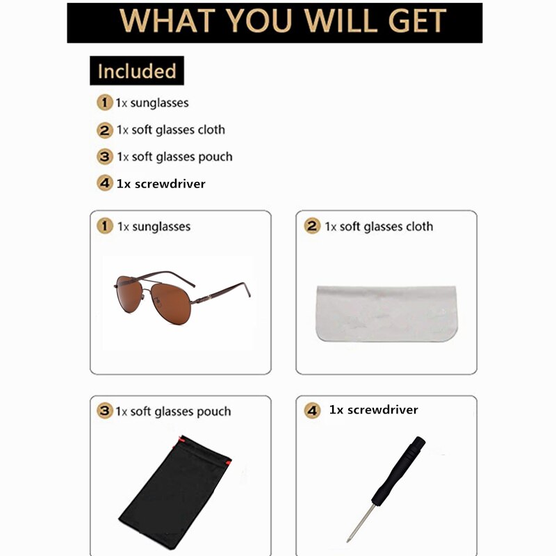 Classic Sunglasses for Car Motorcycle Truck Driver UV400 Sun Shades Glasses Eyeglasses Accessories with Pouch Cloth Screwdriver