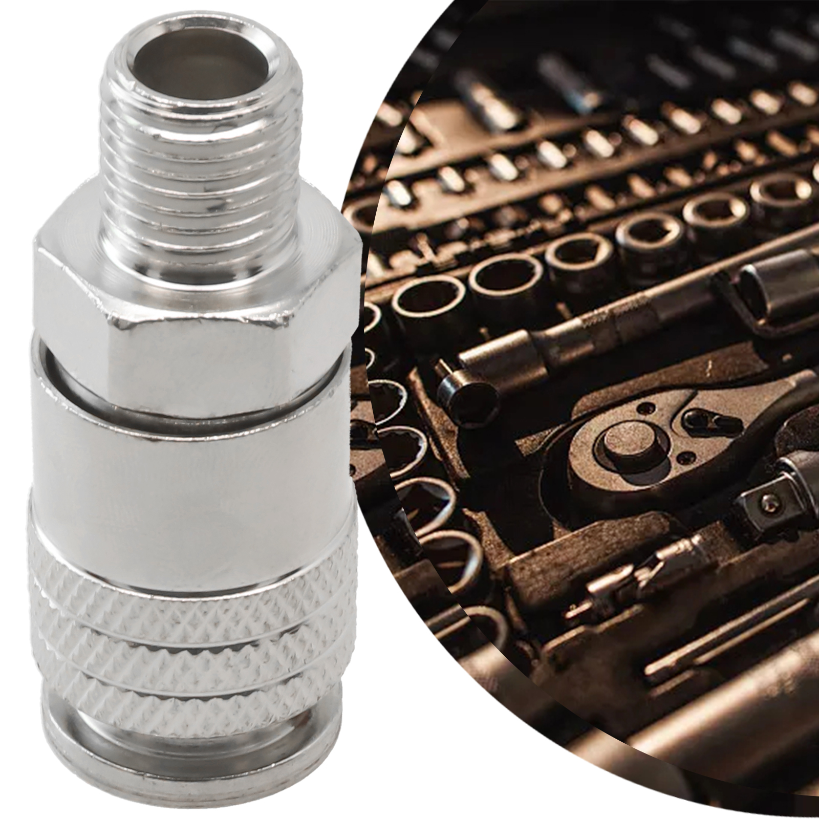 Praktische silberne Metall-Pneumatikverschraubung, EU-Standard-Schnellverbinder für Luftkompressor, G1/4-Außengewinde, einfache Installation