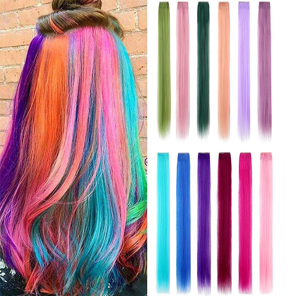 XBwig-extensiones de cabello sintético para mujer, Clip puro en tiras de una pieza, 12 ",