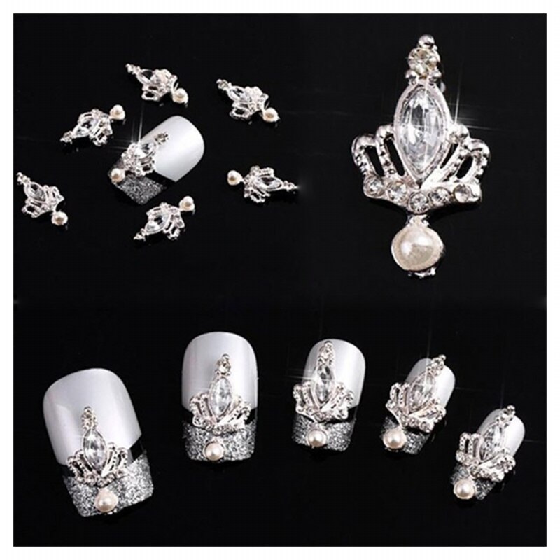 10Pcs 3D Silver Crown Crystal Rhinestone Lichtmetalen Nail Art Glitters Diy Decoratie