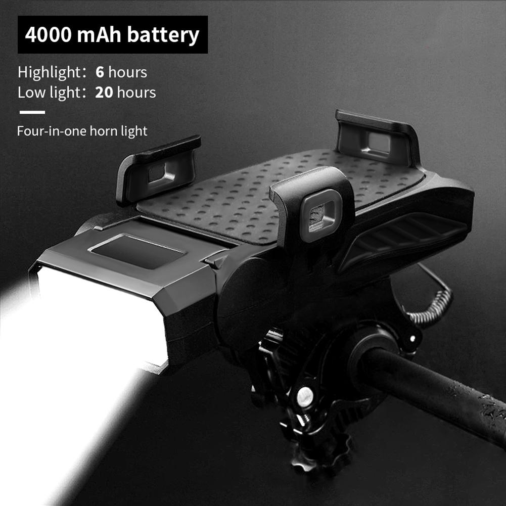 1 pz 4-in-1 supporto per telefono cellulare faro clacson conveniente bicicletta portatile luce di ricarica USB accessori per biciclette Dropshipping: nero