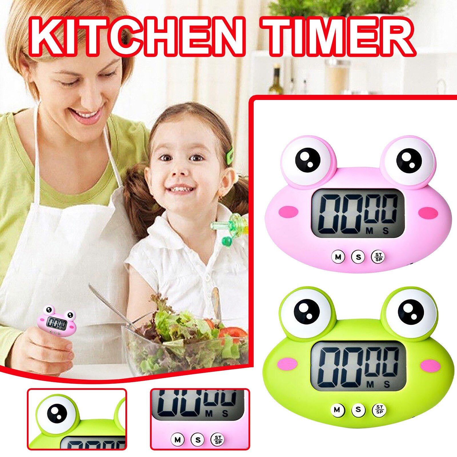 Kitchen Timer Cartoon Cute Animal Bear Bull Analogue Alarm Gadget Bell Time Food Child's Favorite Appearance Cooking Chef#35