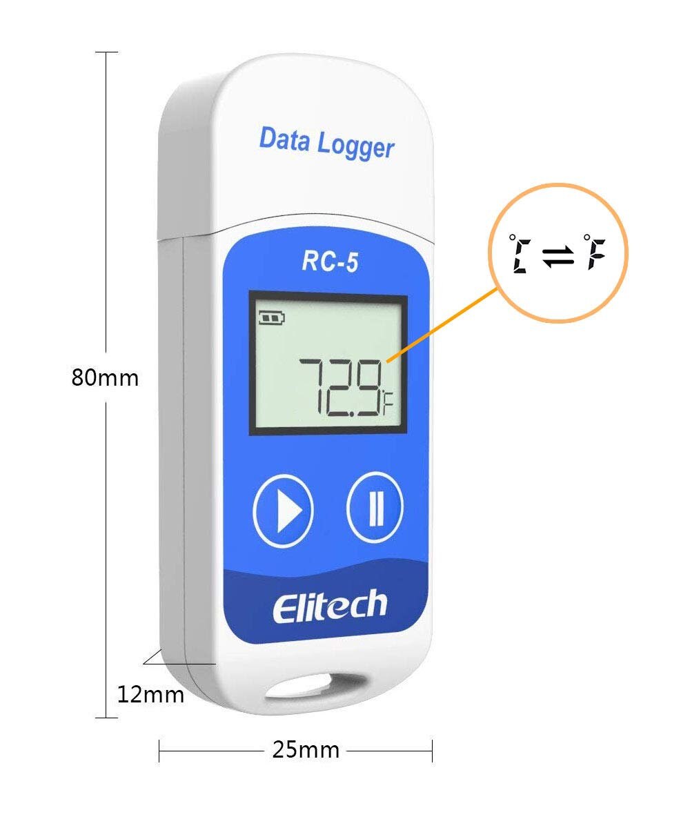 Elitech RC-5 USB Temperature Data Logger Recorder GSP-6 Temperature Humidity Data Logger 2 Temperature Sensor Probes