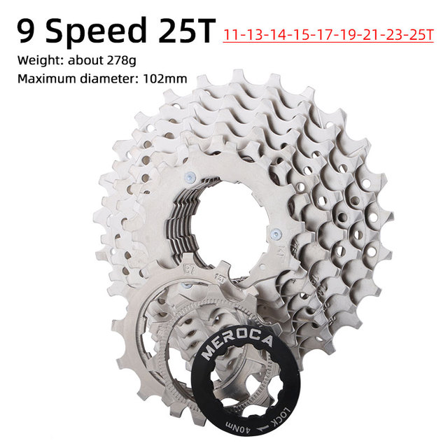 Road bike cassette 8 9 10 11speed 11T 25T 28T freewheel silver BMX cassette 8 9 10 11 speed: 9 Speed  11-25T