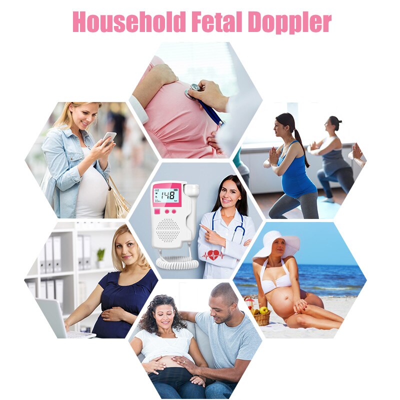 Monitor fetal para mulheres grávidas, doppler doméstico pré-natal sonar detector de batimentos cardíacos de bolso medidor de pulso eletrônico