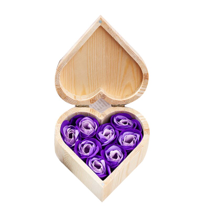 Hjerteformet trææske sæbeblomst smykkeskrin håndlavet udødelig blomst til valentinsdag wxv: Lilla ingen bjørn