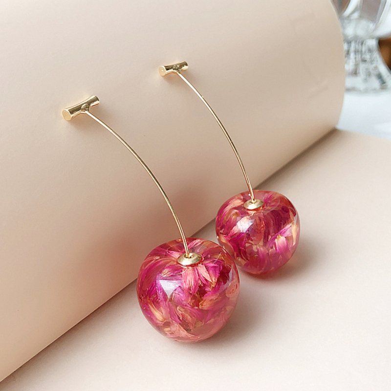 Koreaanse kersen oorbellen met kersenmotief voor dames, lange trendy eenvoudige oorbellen met sprookjesachtige charme.: Bronzen
