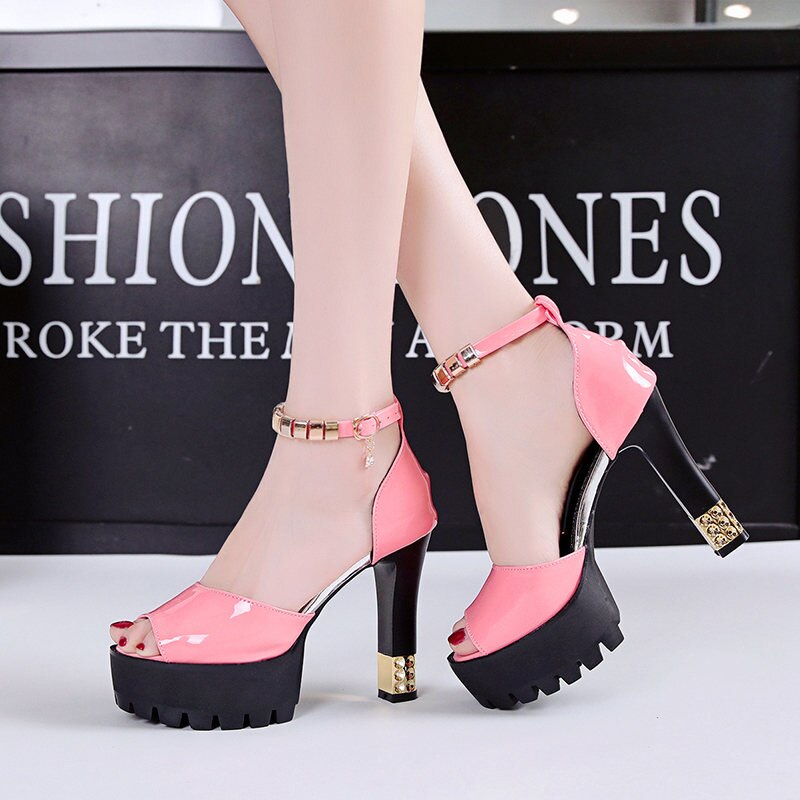 Peep Toe Platform High heels Pumps Women Shoes women heels sandals wedding shoes Sandalia Feminina plataforma: pink / 8