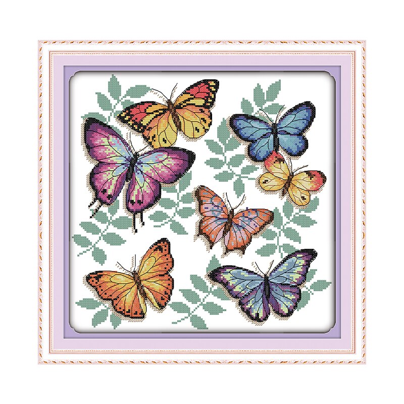 Joy Sunday Counted Cross Stitch Patterns Butterfly Series 14ct 11 Ct Aida Printed Fabric DIY Handmade Embroidery Needlework Sets