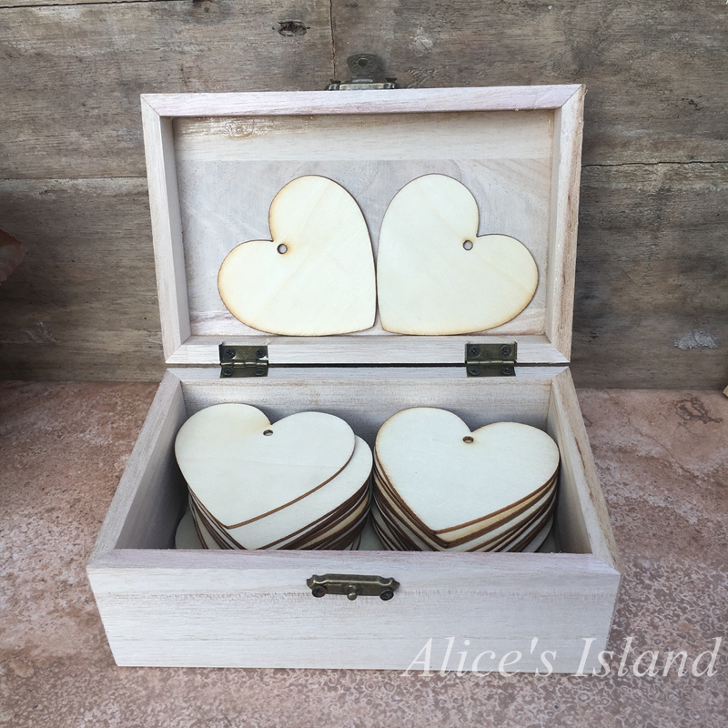 Wedding guest book with 50 hearts Rustic wedding guestbook Custom Wooden Rectangle Keepsake box wedding box