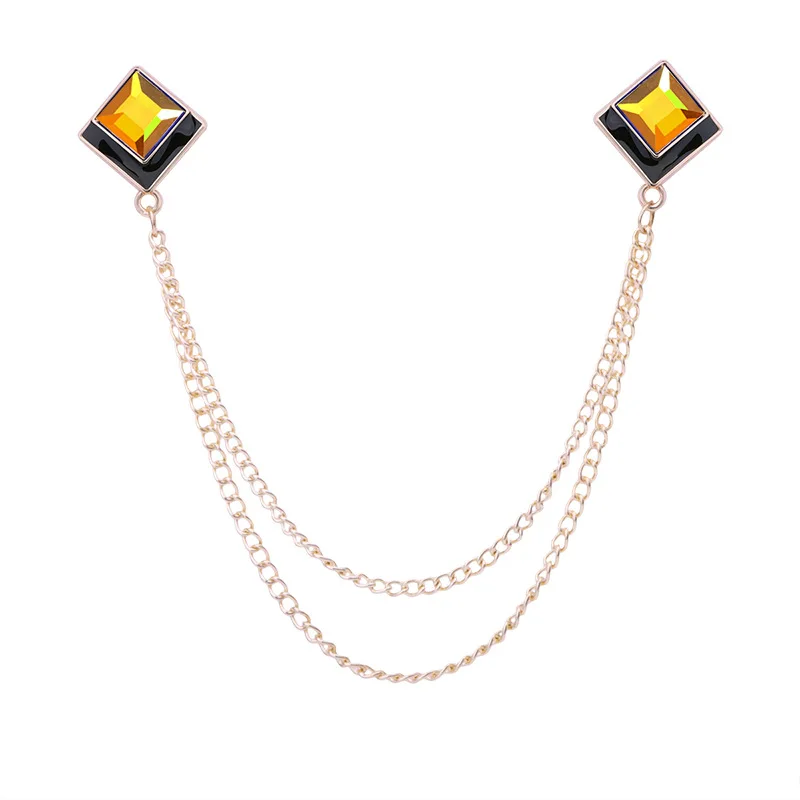 Koreaanse Geometrische Crystal Broche Kwastje Ketting Revers Pin Mannen Shirt Kraag Sieraden Wedding Party Broches Accessoires