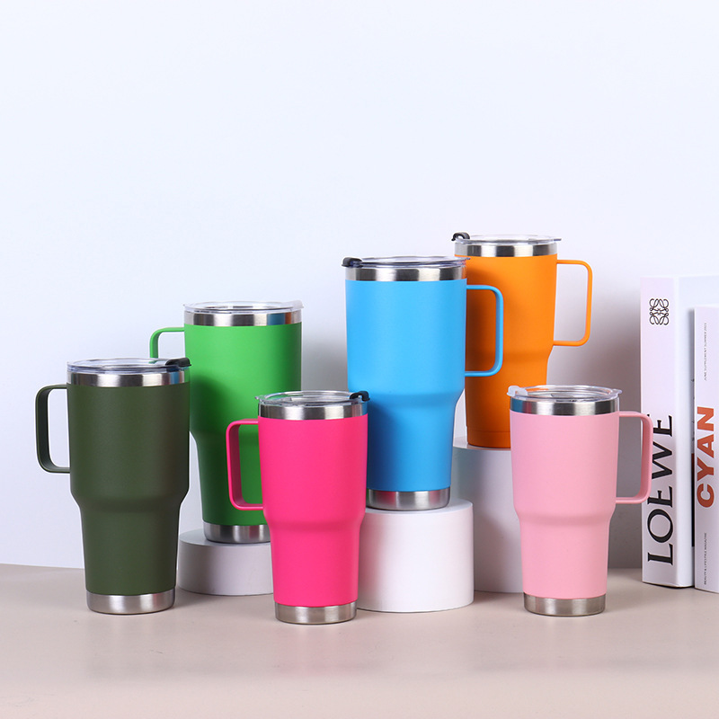 Steel handle vacuum mug , 30 , 20 oz., double-walled ice cooler, for office, home, car, tea, coffee, insulated bottle, colorful