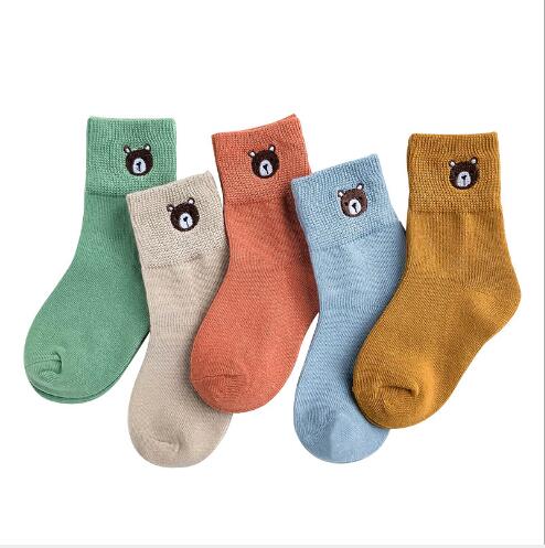 1-12 años, 5 Paquetes de pares de calcetines para niños, fabricantes, , Otoño, bordado, color sólido, calcetines para niños