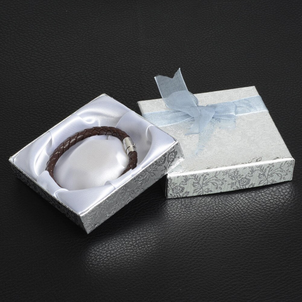 De Bijoux 18 Pçs/lote 9*9Cm Praça Silver Bow Bracelet Bangle relógio de Pulso Caixa de Presente Da Jóia de Papel caixa favor caixas de Papel com fita