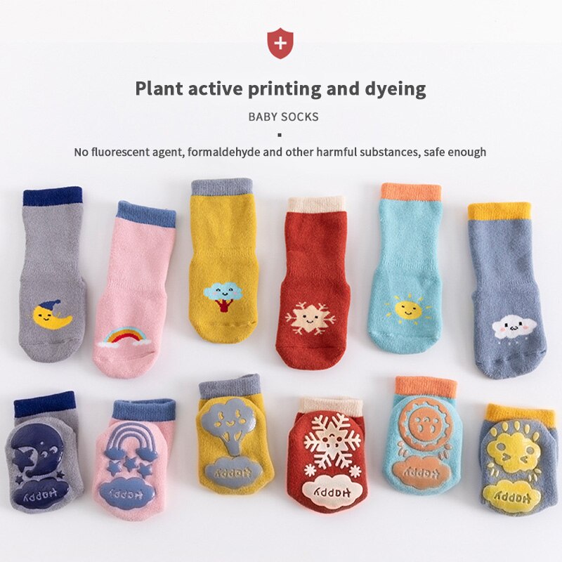 Zachte Cartoon Print Baby Sok Leuke Anti Slip Elastische Dikke Baby Meisje Jongen Vloer Sokken Herfst Winter Warm Pasgeboren Peuter sok