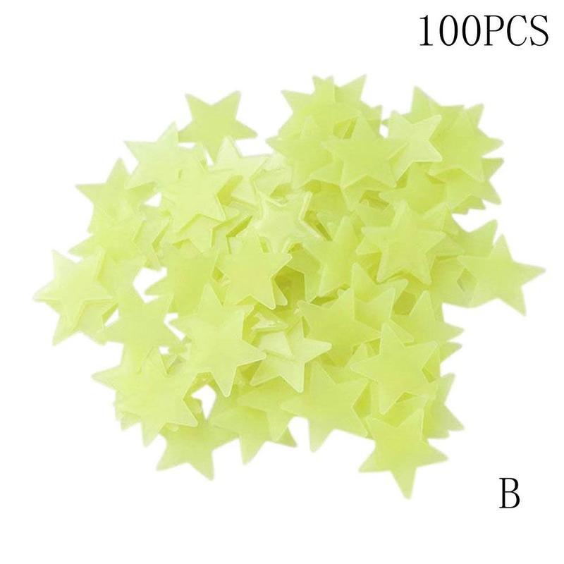 100 stücke 3cm Leuchtende Sterne Aufkleber Diy freundlicher Wohnzimmer Schlafzimmer Zauberstab 3-farbe Gemischt Sterne Aufkleber Hause sternenklar Dekor Zubehör: B