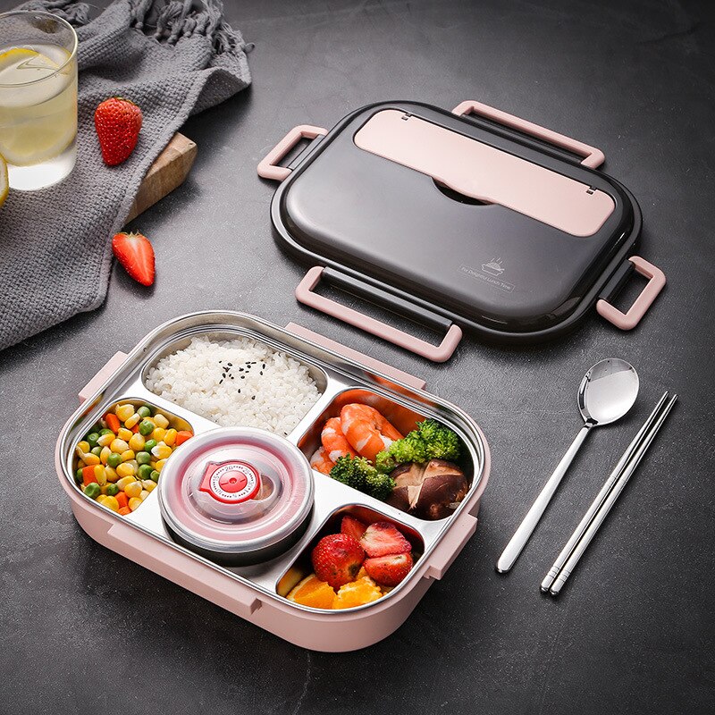 Japanese Lunch Box With Compartment 304 Stainless Steel Bento Box For Kids School Food Container Leak-proof Food Box Thermal: 1500ml pink-5