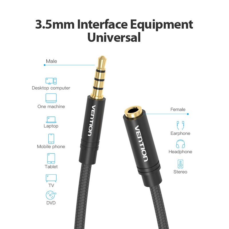 Vention Jack 3.5 mm Audio Extension Cable Male to Female Headphone Extension Cable for Huawei P20 lite Stereo 3.5mm AUX Cable