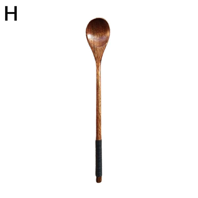Japanese Style Wooden Soup Spoon With Long Straight For Picnic Handle Spoon Sauce Carry And Easy And To Mouth Suitable Wide T2B3: H