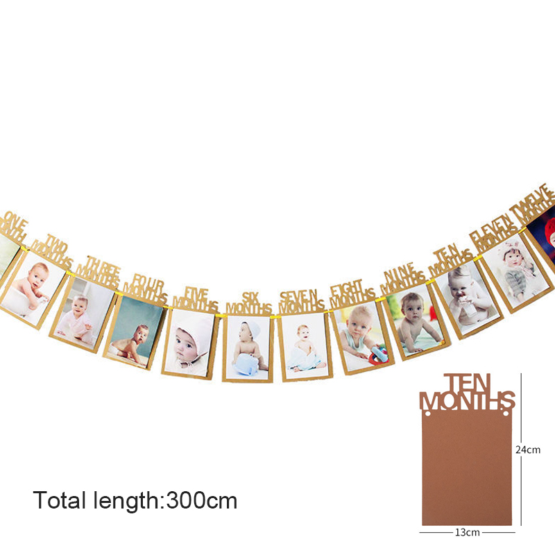 12 Months Photo Frame Banner First Happy Birthday Party Decoration Kids 1st Baby Boy Girl One Year Birthday Supplies Baby Shower
