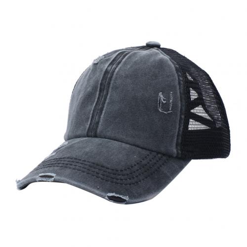 Baseball Cap Mannen Vrouwen Hip Hop Vader Mesh Hoed Retro Anti Zon Ripped Mesh Paardenstaart Criss Cross Baseball Cap Verstelbare hoed: Black