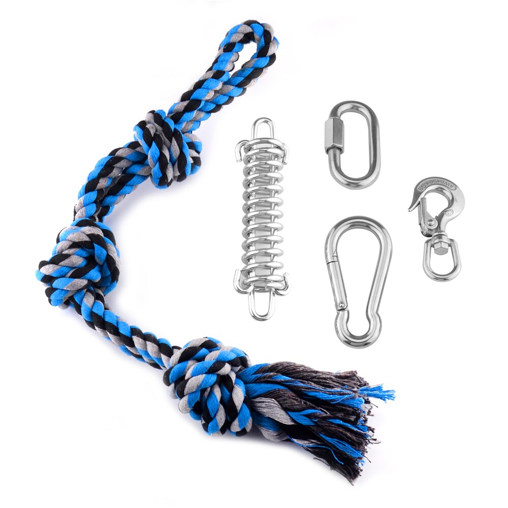 Durable Pet Dog Toys Stainless Steel Spring Pole Puppy Rope Toys Backyard Outdoor Hanging Exercise Rope Pull Tug Of War Toy