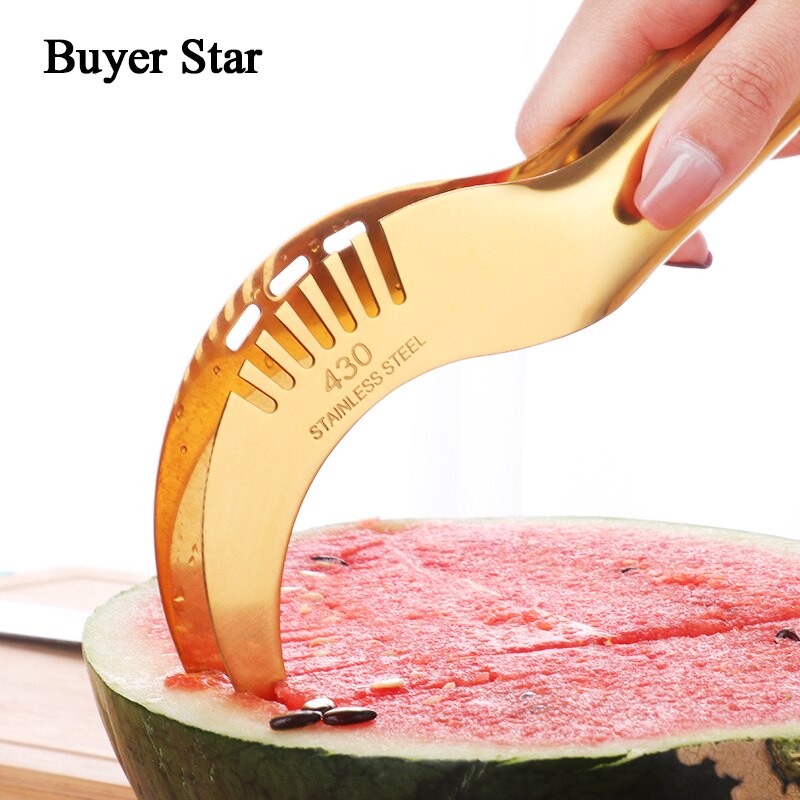 Färgat rostfritt stål vattenmelon skivare guld metall cantaloupe fruktskärare kniv sallad skivare prylar köksredskap porslin
