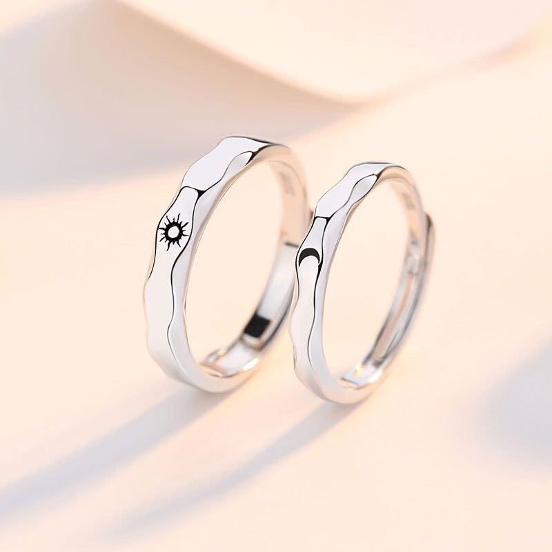 2 stk blader kjæresteparringer satt sol og måne minimalistisk justerbar ring for menn kvinner forlovelse #39 smykker: 3