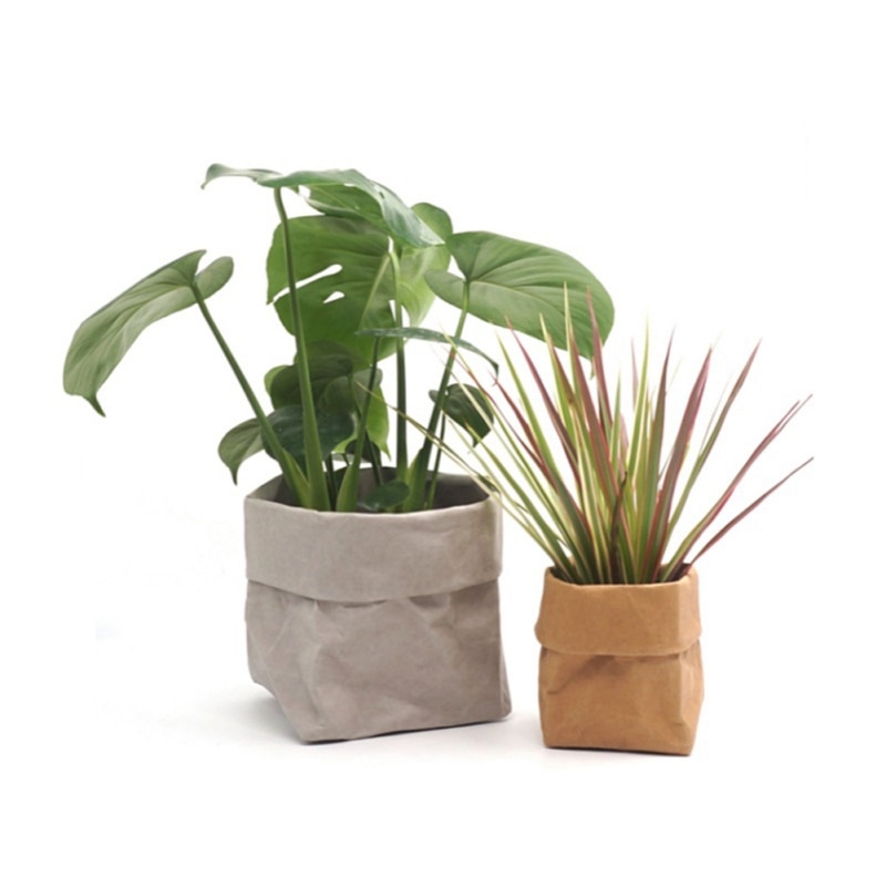 Panier de rangement en papier Kraft lavable, boîte de rangement réutilisable, boîte de rangement pour plantes pour la cuisine de la maison