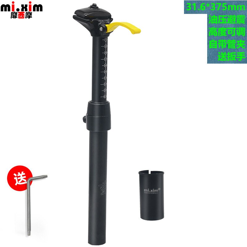 Mi.xim mtb setepinne til terrengsykkel 30.9/31.6*375mm hydraulisk støtdemper seterør 30.4mm håndkontroller setepinnestang: 31.6mm svart deksel