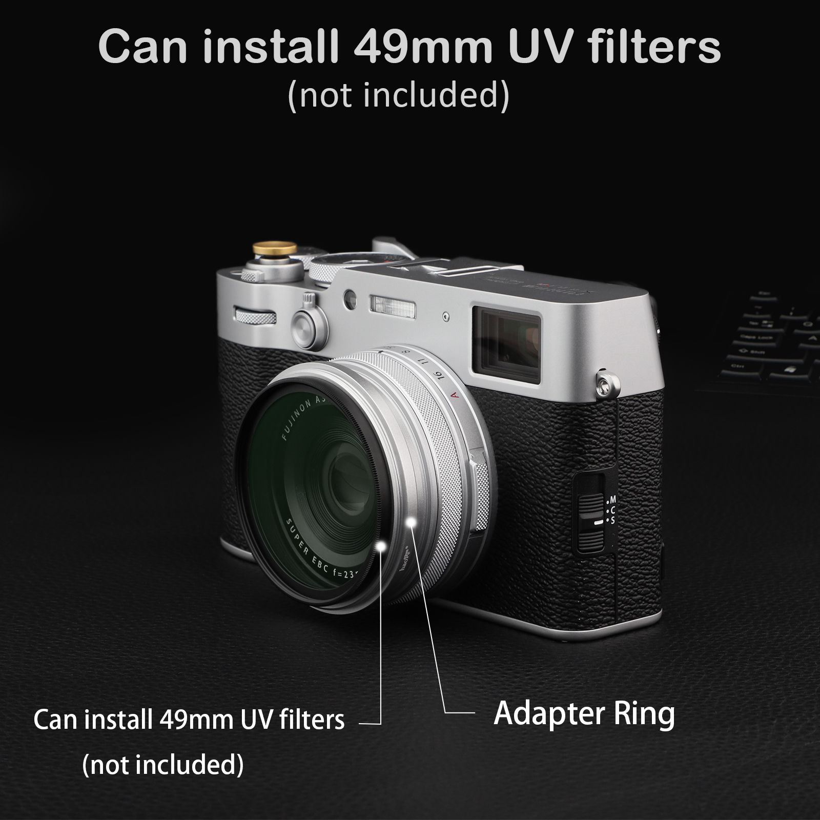 Haoge Lens Filter Adapter Ring for Fujifilm Fuji X100VI X100V Camera fit 49mm UV CPL ND Filter Lens Cap Replace AR-X100 Silver