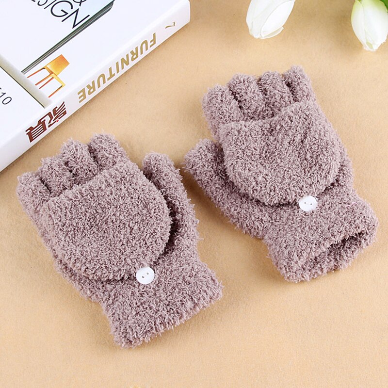 Een Paar Vrouwen Meisjes Herfst Zachte Fleece Handschoenen Voor Dames Winter Warm Flip Cap Wanten Half Vinger Handschoenen Pols Glovers