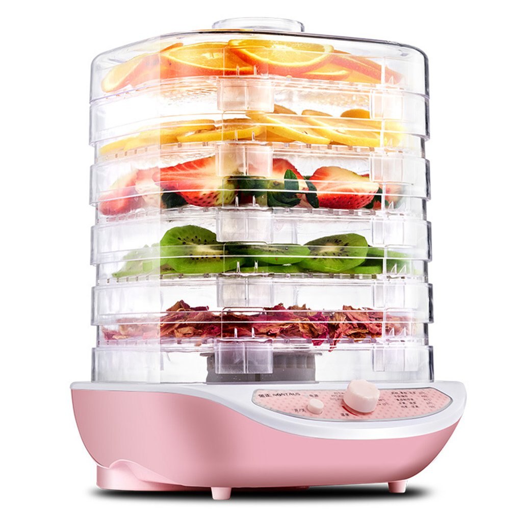 matte dehydrator frukt grønnsak urt kjøtt tørkemaskin kjæledyr snacks matte tørketrommel med 5 brett 220v rosa hvit mat prosessor: misligholde tittel