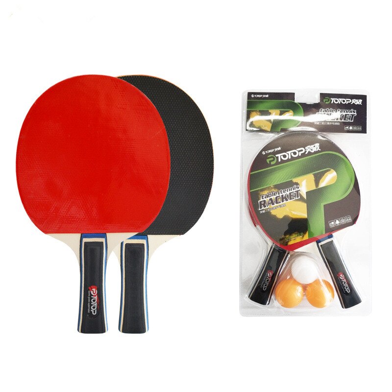2 unids/bolsa raqueta de tenis de mesa raqueta de doble cara espinillas en mango largo/corto paleta de Ping Pong con 3 bolas: Short Handle