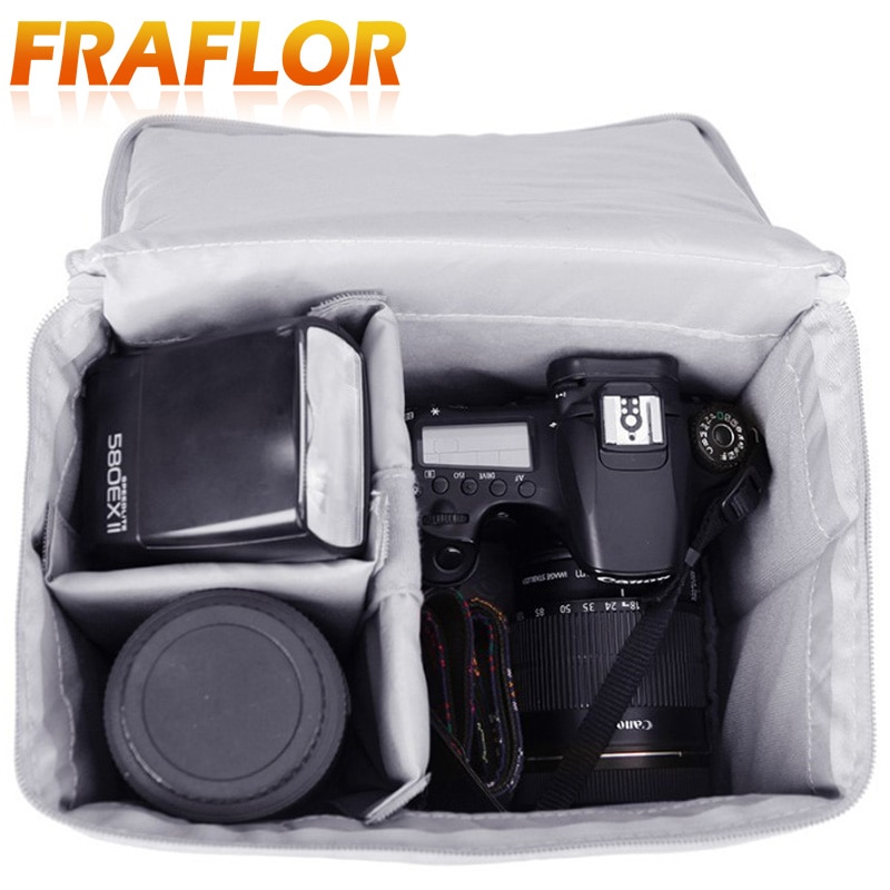 Bolsa de nailon resistente al agua, con cierre e inserto acolchado, para lente de cámara DSLR, división interior, bolsa protectora plegable