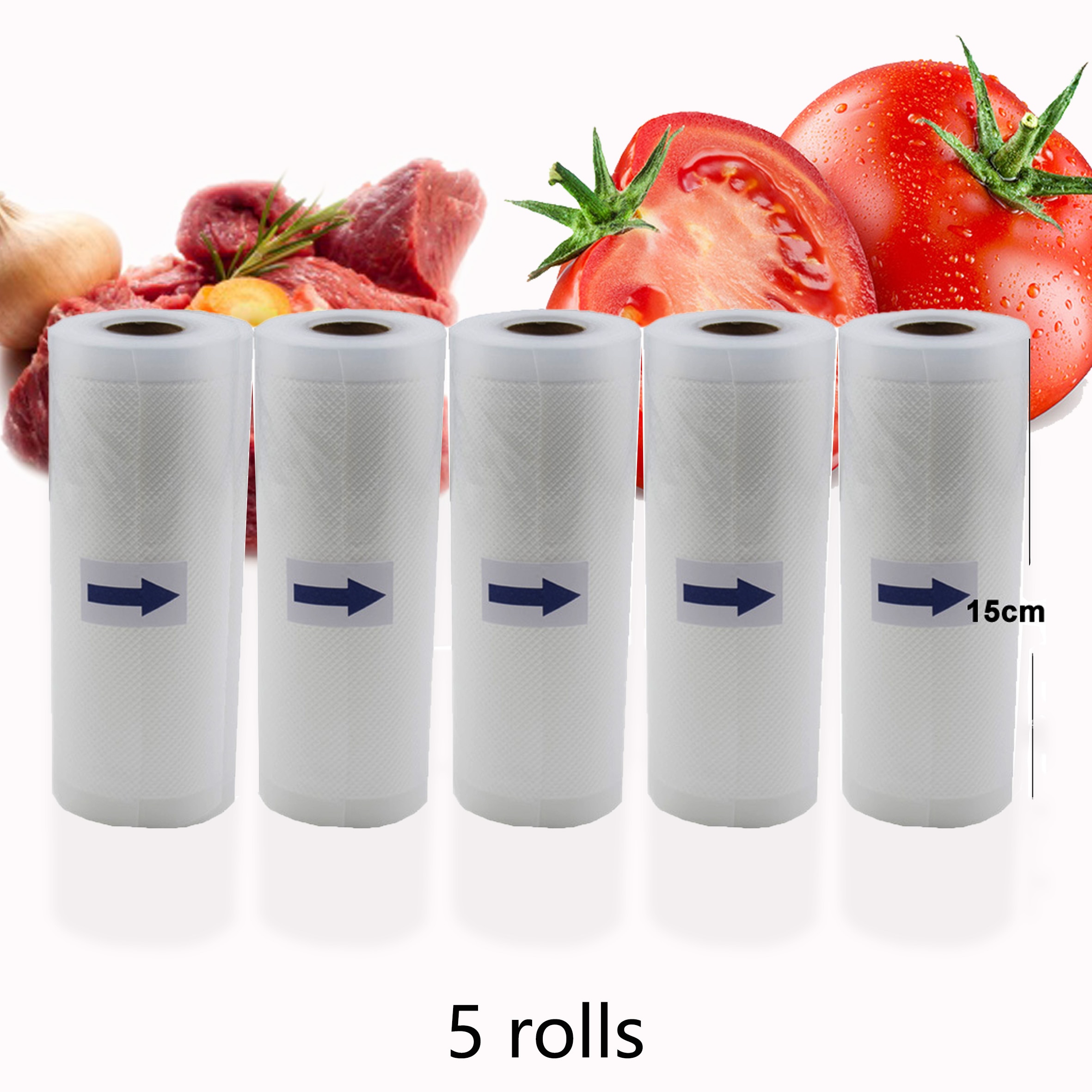 Bolsas de almacenamiento al vacío sin BPA, máquina selladora de película, envasado al vacío de alimentos frescos, larga duración, 15cm x 500cm, 5 rollos por lote