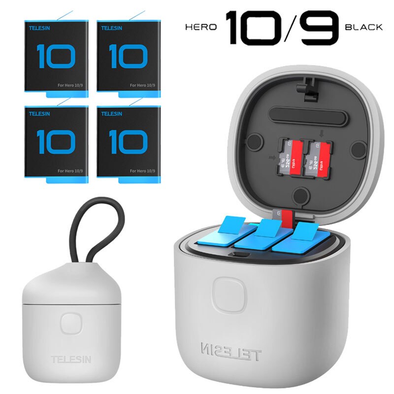 Boîtier de rangement pour GoPro 9, chargeur rapide, 3 fentes, batterie li-ion 1750mAh, étui de charge pour GoPro Hero 9, accessoires d'appareil photo