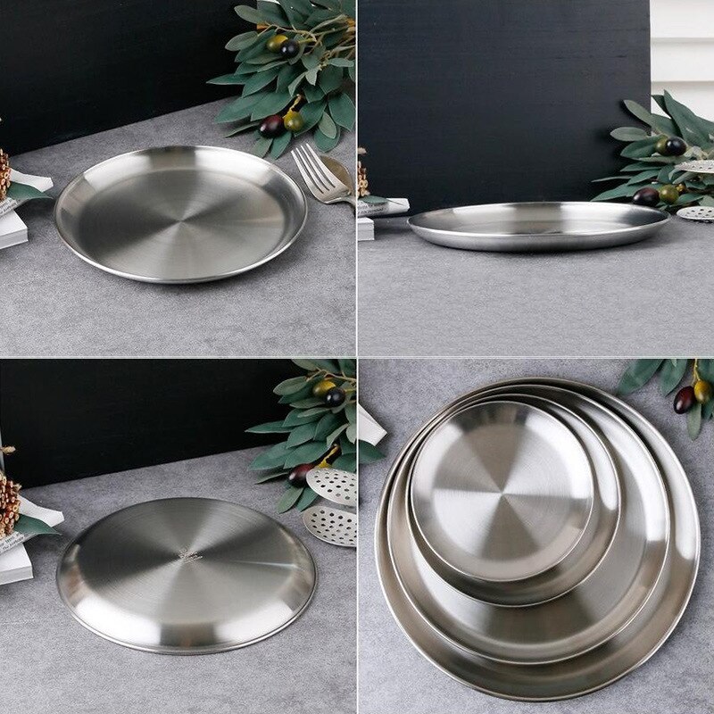 Plato de fruta de acero inoxidable para exteriores de 14-26cm vajilla para barbacoa plato redondo para Picnic platos para servir