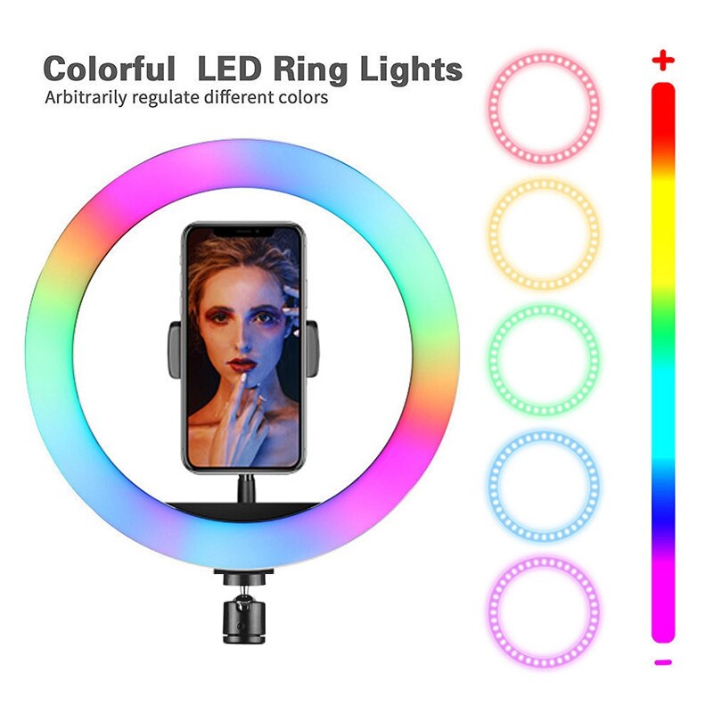 -Led Ring Light Rgb Kleurrijke Dimbare Usb Ring Licht Voor Live Video 13 Inch/33Cm Met telefoon Clip