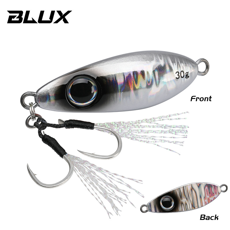BLUX-cuchara tipo anzuelo de Metal, señuelo de pesca con cuchara, 30G, cebo Artificial, Shore, Jigging lento duro, fundición larga, lubina, atún, aparejos de agua salada: Borgoña