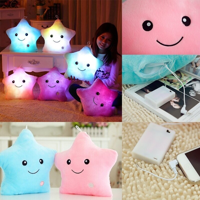 Cojín con luz LED brillante, almohada de viaje Azul sonriente, suave, relajante, 1 Uds.