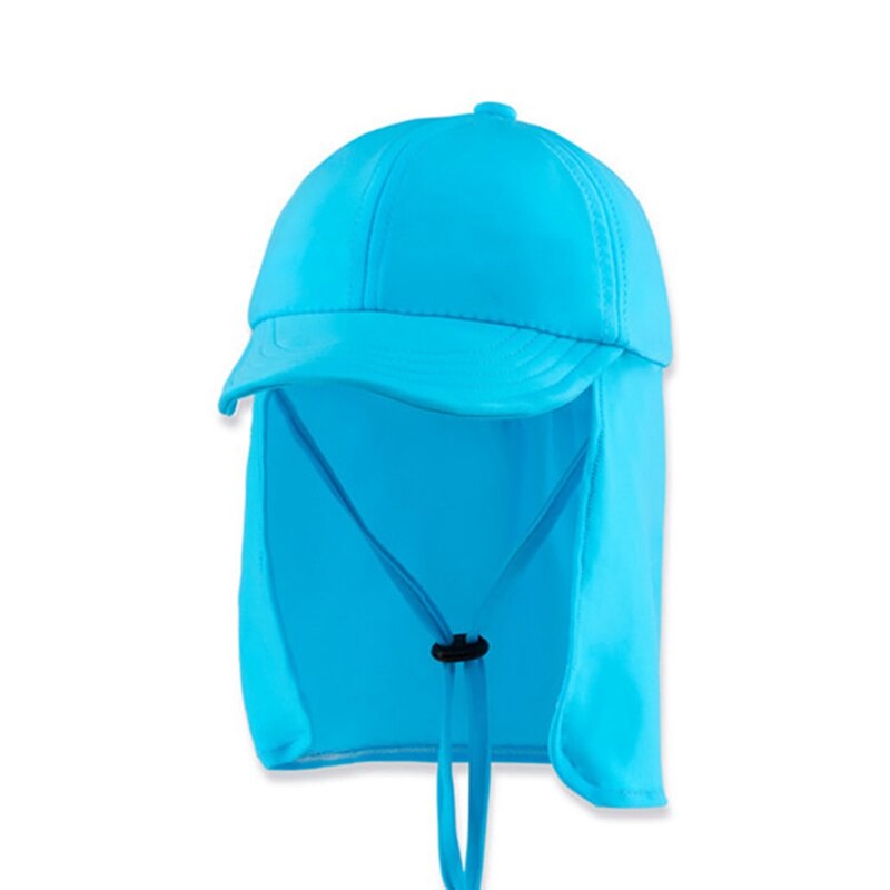 Outdoor Flap Cap Lightweight Foldable Adjustable Sunshade Neck hat Cover Sun Sportswear With Chin Strap: Blue