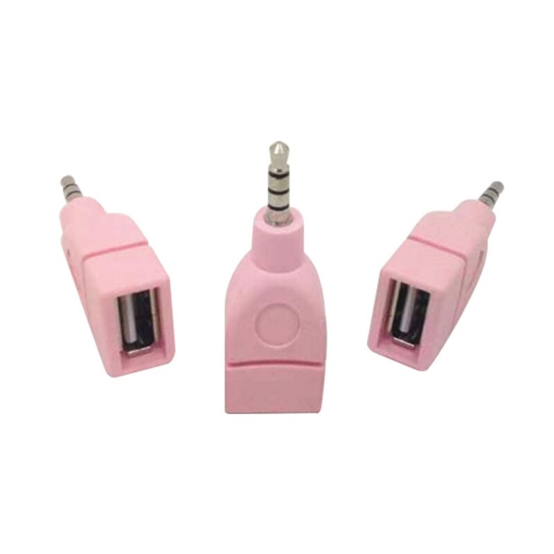 Converter Adapter USB 2.0 Female Naar 3.5mm Male AUX Audio Duurzaam Auto Plug Jack Handig conversie Wit/roze