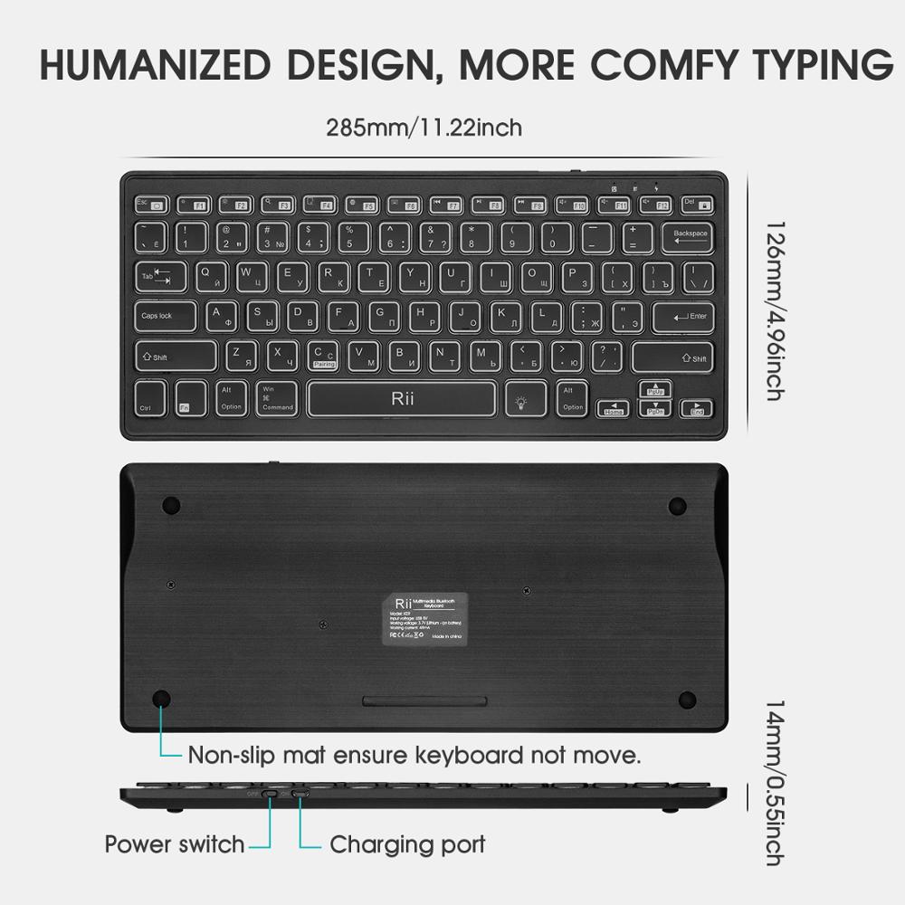 Rii Bluetooth 4.0 Wireless Multiple Color Rainbow LED Backlit Keyboard With Rechargeable Battery For iOS Android and MacBook