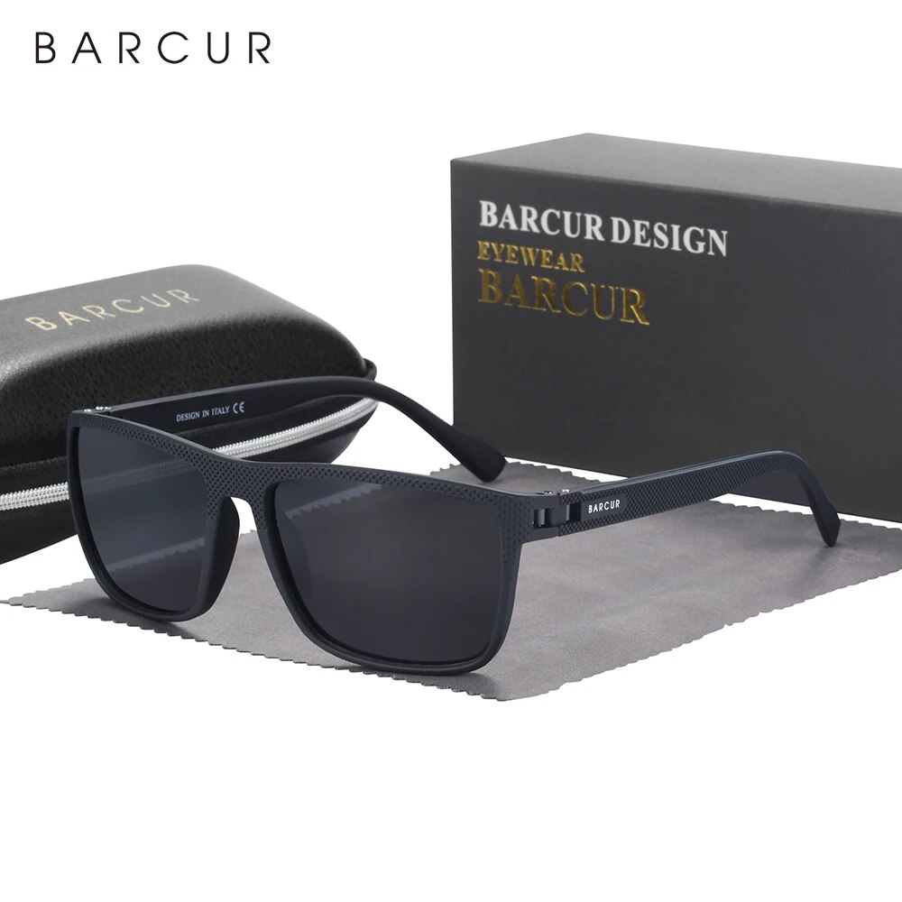BARCUR-gafas de sol polarizadas TR90 para hombre y mujer, lentes deportivas ligeras, accesorio de protección UVAB: Negro