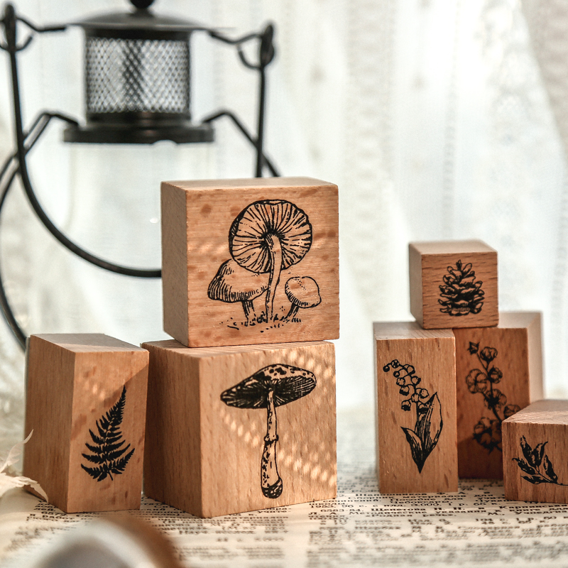 Sello de decoración de Luna Vintage, sellos de goma montados en madera para álbum de recortes, papelería, sello estándar, 7 Uds.