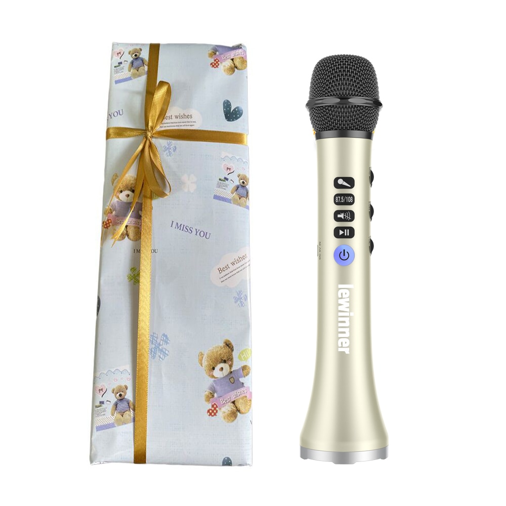 Lewinner L-698 Wireless Karaoke Microphone Bluetooth Speaker 2-in-1 Handheld Sing &amp; Recording Portable KTV Player for iOS/Androi: gold with gift wrap