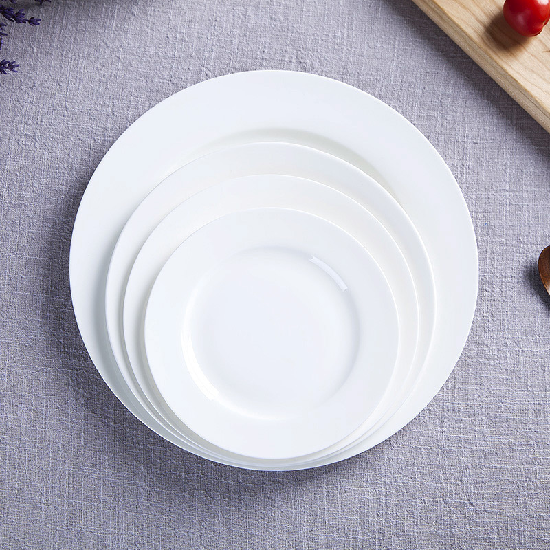 Pure White Bone China Plate Ceramic Flat Plate Shallow Dish Household Hotel Supplies Steak Pasta Plate Round Tableware