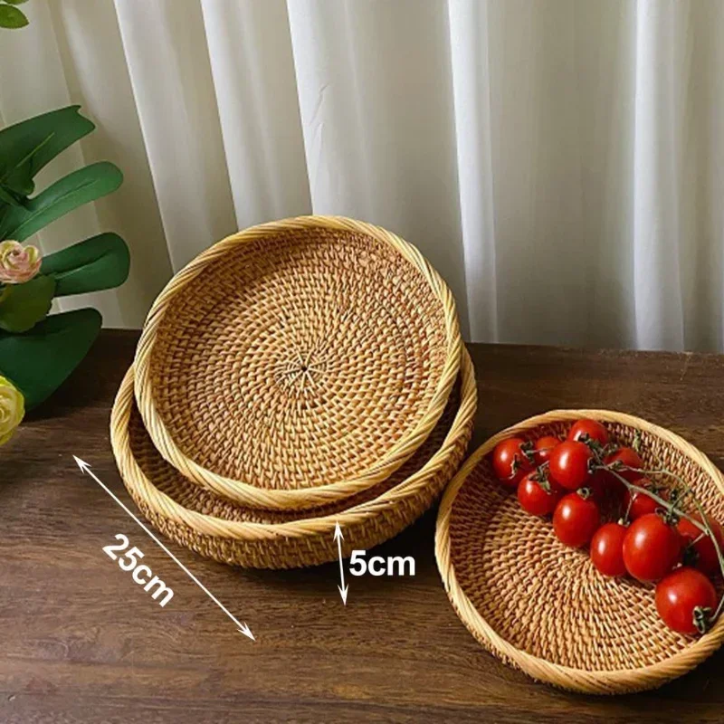 Handgeweven ronde rotan rieten mand Fruit Thee Snack Brood Picknickbak Snacks Opbergdoos Keukenbenodigdheden Mand Fruitschaal